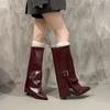 Thin Folkel Single Boots Autumn New Pointed Toe Metal Belt Buckle Anti-Slip Wear-Resistant Sleeve Tall Boots