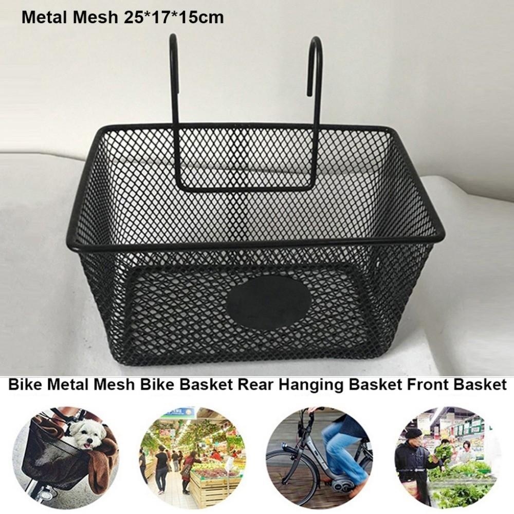 Black Bike Front Basket Metal Mesh E-Scooter E-bike Basket Handlebar Shopping Storage Basket