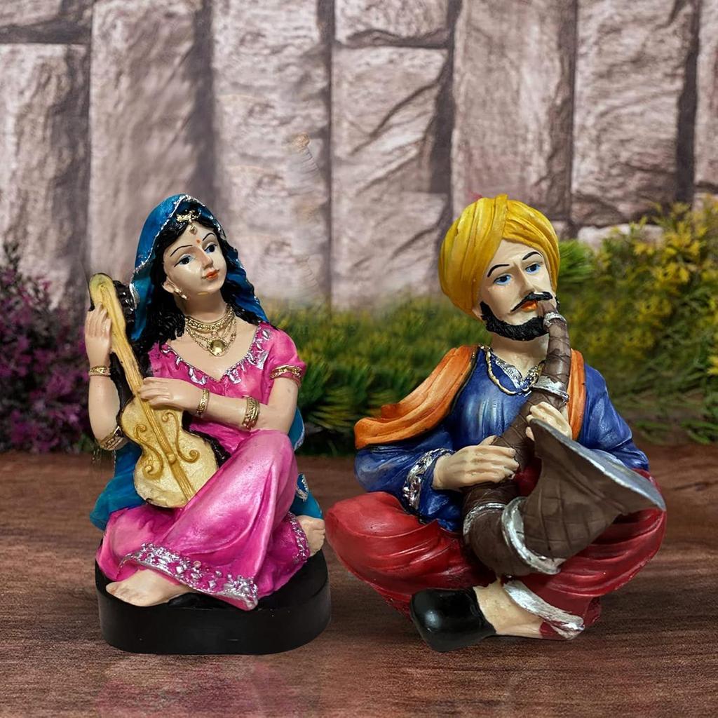 Rajasthanisches traditionelles Musikpaar Harz-Schauobjekt für Heimdekoration (2er-Pack, Mehrfarbig)
