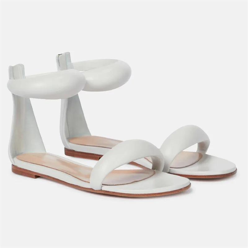 Fashion Brand Design Zipper Flat Bottom Sandals 2025 Summer New Low Heel Round Head Lady Slippers European American Style Women's Shoes