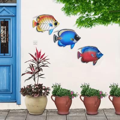 3 Pcs Wood Fish Nautical Wall Decor Tropical Fish Wall Art Coastal Beach Theme Ocean Animal Hanging Ornament for Home Garden Fence Pool Lake House