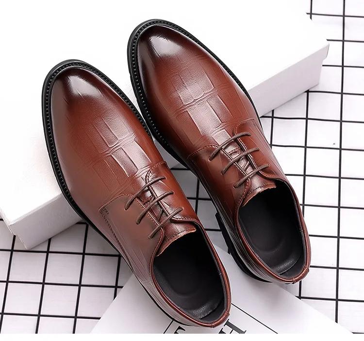 

Мужские туфли дерби с миндалевидным носком, модельные туфли на шнуровке спереди для мужчин, офисные деловые торжества, черный галстук Дополнительные мероприятия 45 темно-коричневого