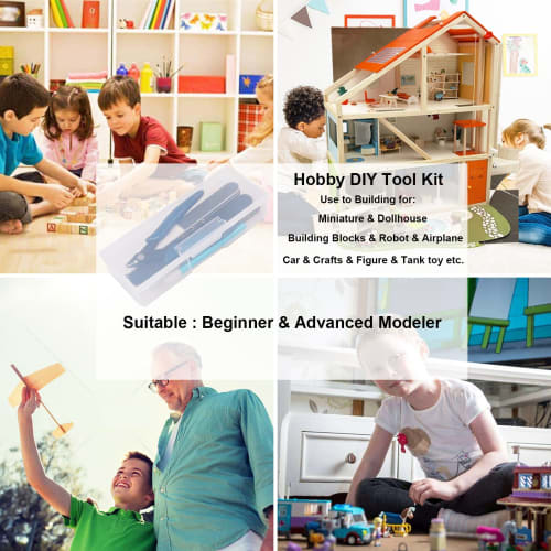 Spilay 16-Piece Hobby Building Model DIY Tool Kit, Modeler's Basic Miniature Handmade Craft Tool Set for Dollhouse Miniature Building, Ages 14+