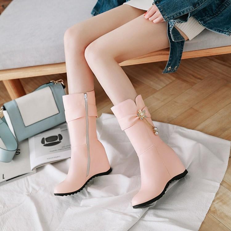 Autumn and winter new boots inner height increase Martin boots women's medium boots versatile high-heeled short boots thin flat