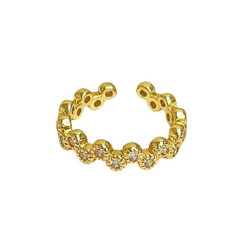 Niche Design Micro-Inlaid Zircon Medium Antique Gold Open Ring French Retro Fishtail Index Finger Ring Light Luxury Ring