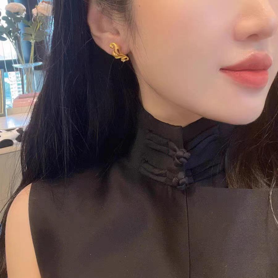 Ancient Gold Fish Tail Stud Earrings: Vibrant Colorful Design for Women