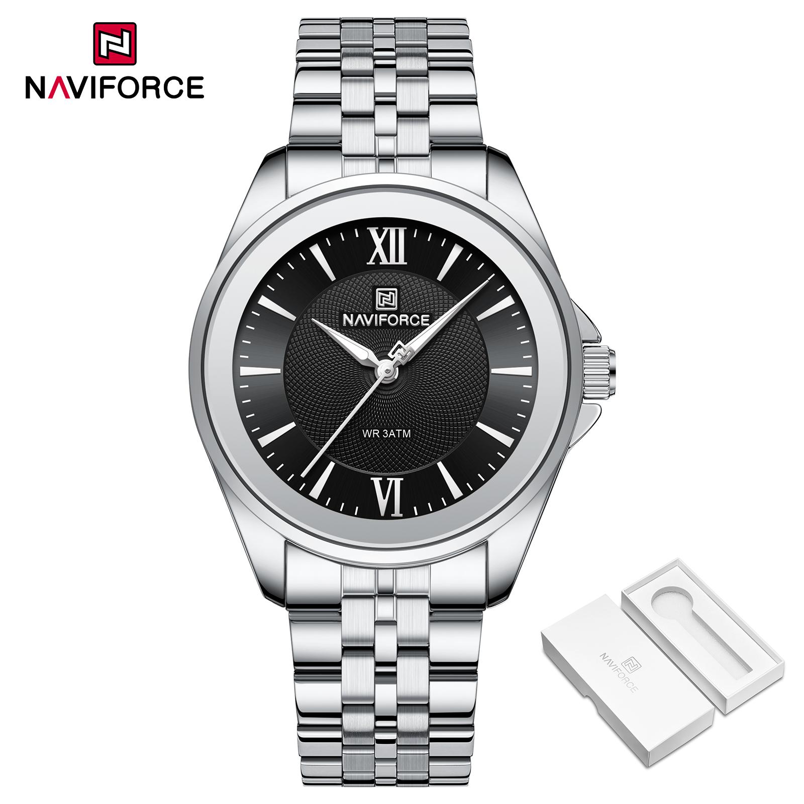 

NAVIFORCE Original Women Casual Quartz Watch Waterproof 3ATM Stainless Steel Strap Round Case Simple Lady Fashion Accessories Watch NF5067 чёрный/серебряный