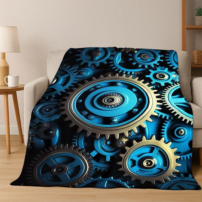 Retro Metal Mechanical Wheel Gear Flannel Blanket Soft Warm Blanket Throw Blanket for Bedroom Living Room Bed Travel Picnic Gift