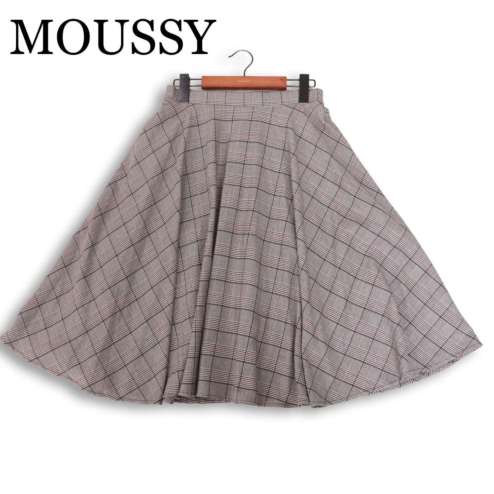 MOUSSY All Year Round Glen Check Flare Calf Length Pleated Skirt Sz.2 Women s