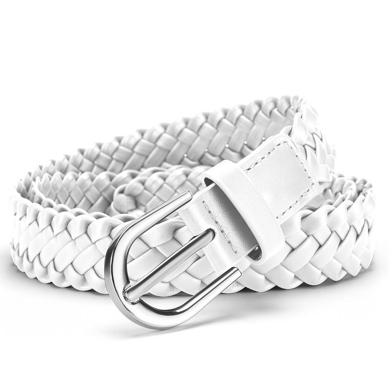 Modieuze Gevlochten Vintage Damesriem – Stijlvolle Veelzijdige Slim-Fit Lederen Riem voor Casual Broeken en Jurken Geen Gaten 110cm 2.5cm white