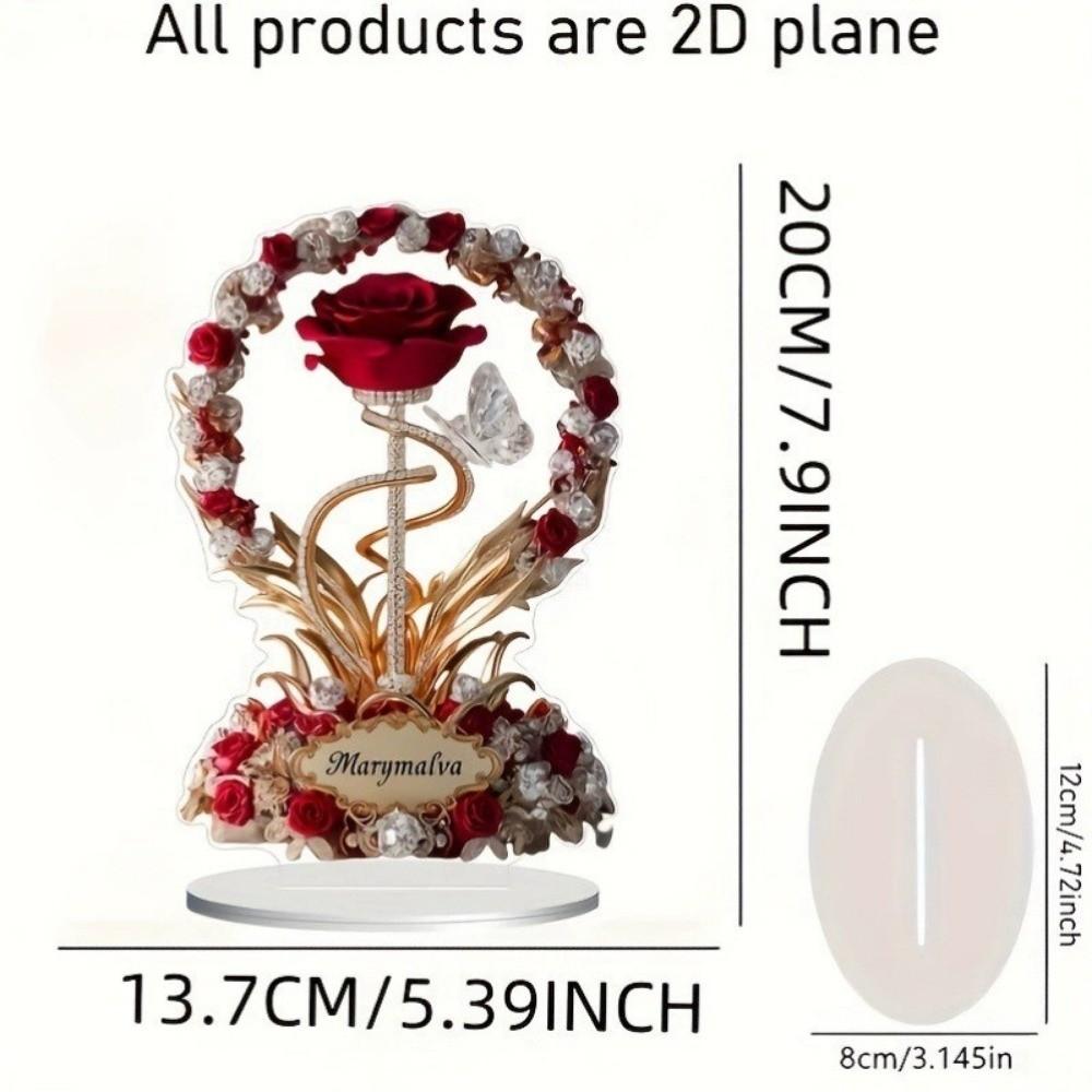 2D Flat Rose Flower Ornaments Acrylic Butterfly Crystal MOM Gifts Creative Elegant Mother's Day Ornaments Home Decor