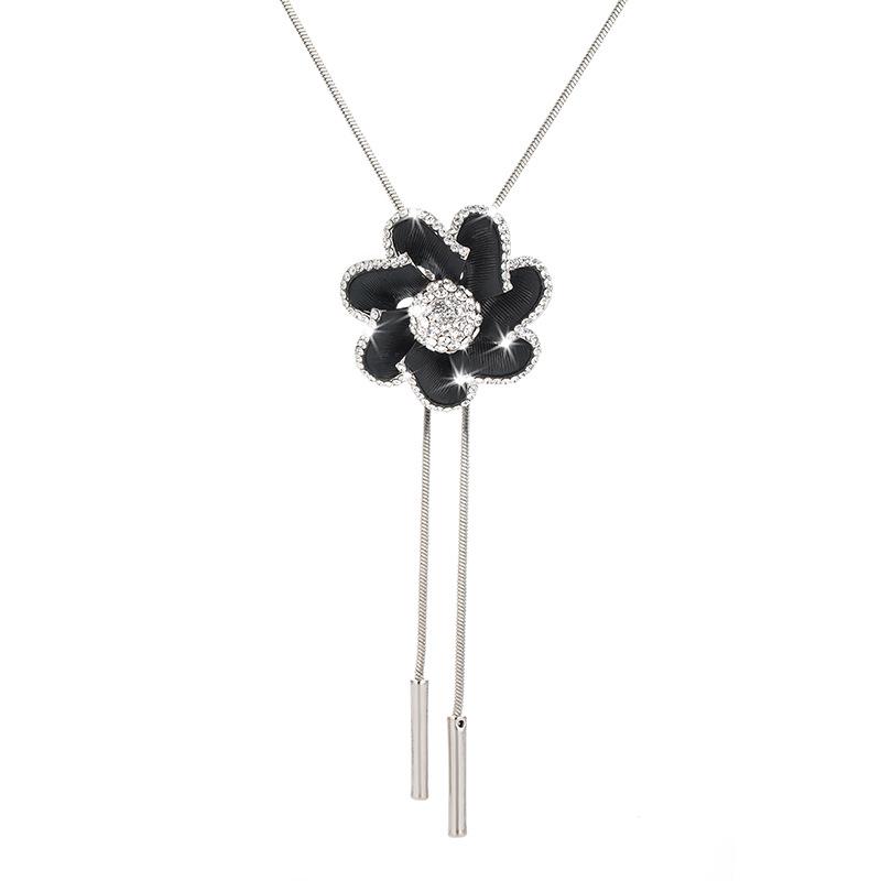 Suijue Women's Korean Style Flower Sweater Necklace with Long Tassel for Autumn/Winter - High-End Rhinestone Jewelry
