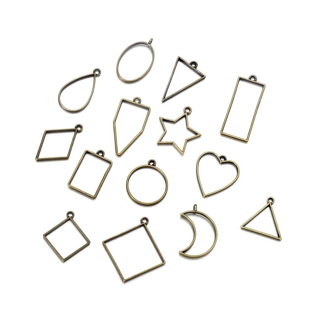 14 шт./лот, смешанный стиль, геометрический полый металлический каркас, кулон для DIY, ожерелье из эпоксидной смолы, кулон, аксессуары для изготовления ювелирных изделий