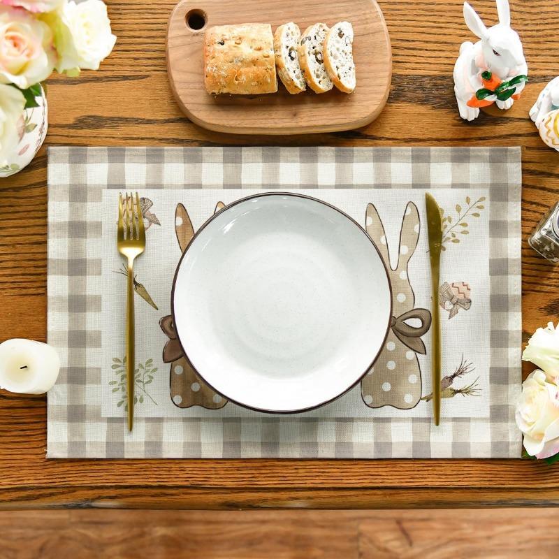 Buffalo Check Rabbit Carrots Easter Set of 1/4 Place Mats, 30 X 45 Cm, Spring Banquet Placemats, Washable Place Mats, Kitchen Party Decoration