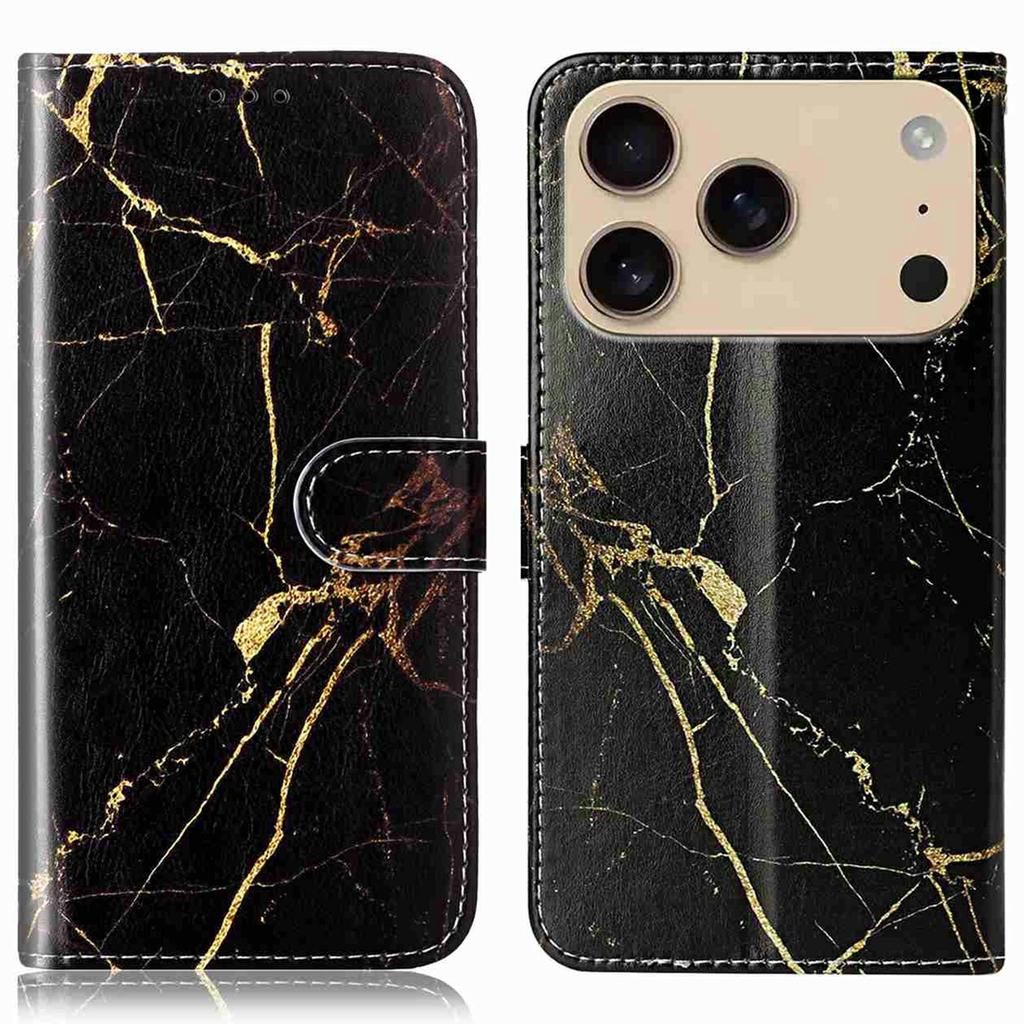 For iPhone 17 Pro Stand Case Marble Painted Folio Flip Leather Wallet Phone Cover