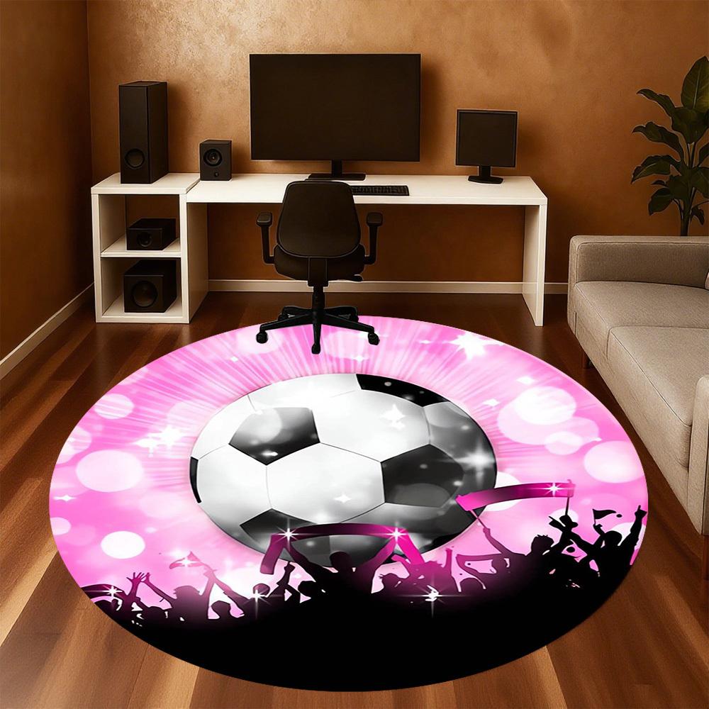 1pc Soccer Ball Celebration Round Chair mat Area Rug - Non-Slip, Floor Mat for Office, Bedroom, home decor Christmas Gift p0811074