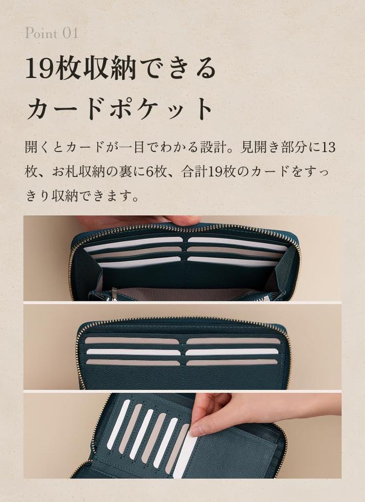 [Business Leather Factory] Full-Open Zip-Around Long Wallet, Water-Repellent Genuine Cowhide Leather, Unisex, Large Capacity, 21 Pockets, Vertical