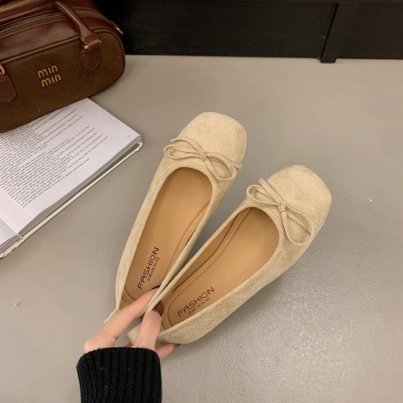 

Mary Jane shoes leopard print bow square head single shoes 2025 spring new Korean version soft sole flat bottom shallow mouth Doudou shoes 40 абрикосовый