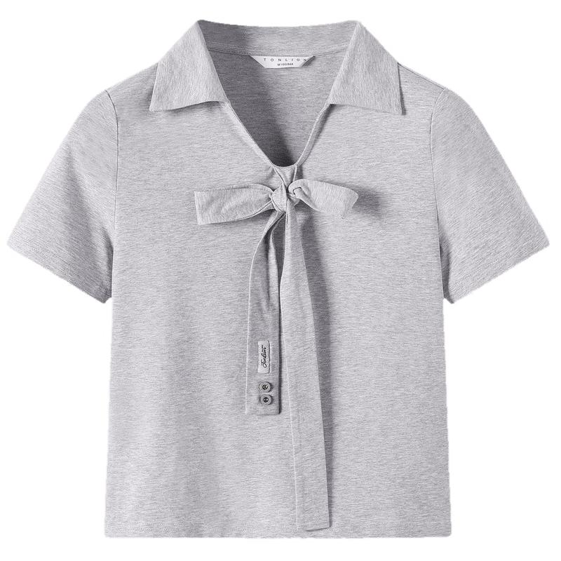 

TonLion Women s V-Neck Short Sleeve Polo Shirt with Tie L