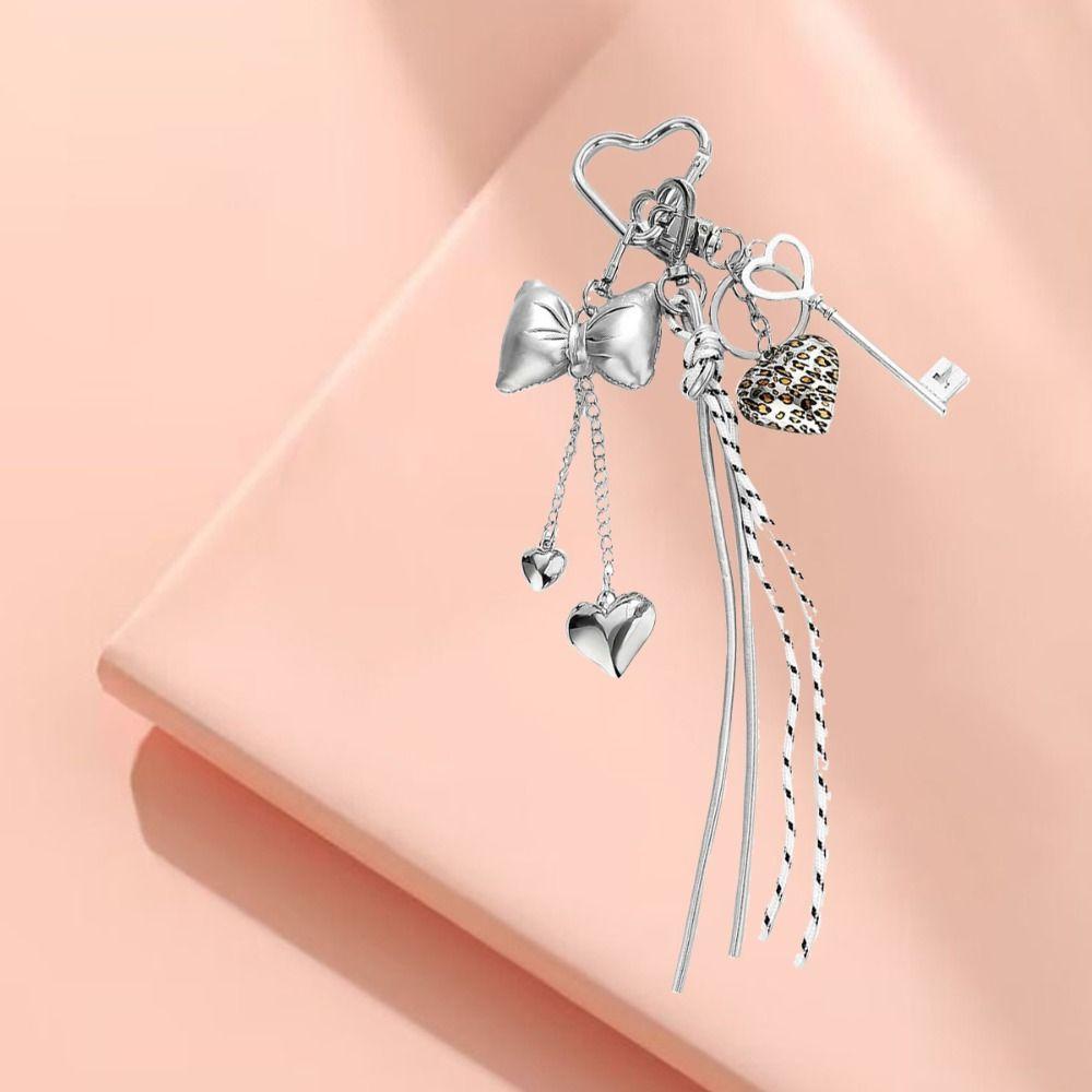 Hand-Woven Heart-shaped Mobile Pendant PU Single Button Tassel Keychain  Birthday Parties