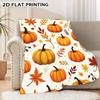 Warm Orange Pumpkin & Autumn Leaf Pattern Flannel Throw Blanket | 280gsm, Soft Lightweight Polyester Flannel, Ideal for Sofa, Bed, Camping & Home Deco