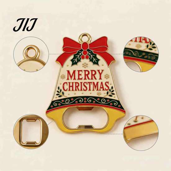 Decorative Metal Hanging Pendant Christmas Bell Bottle Opener, Heavy Duty Beer Cap Remover, Magnetic Souvenir for Friends Refrigerator Magnet, Opener