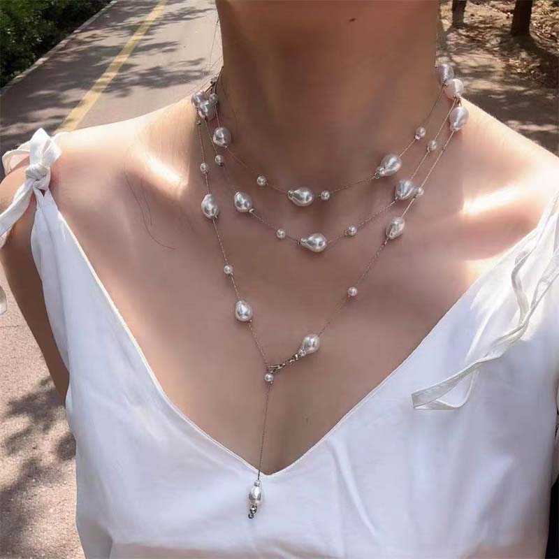 Exquisite Imitation Pearl Necklace for Women Girls Fashion Multi Layer Adjustable Long Tassel Necklace Wedding Jewelry Gift