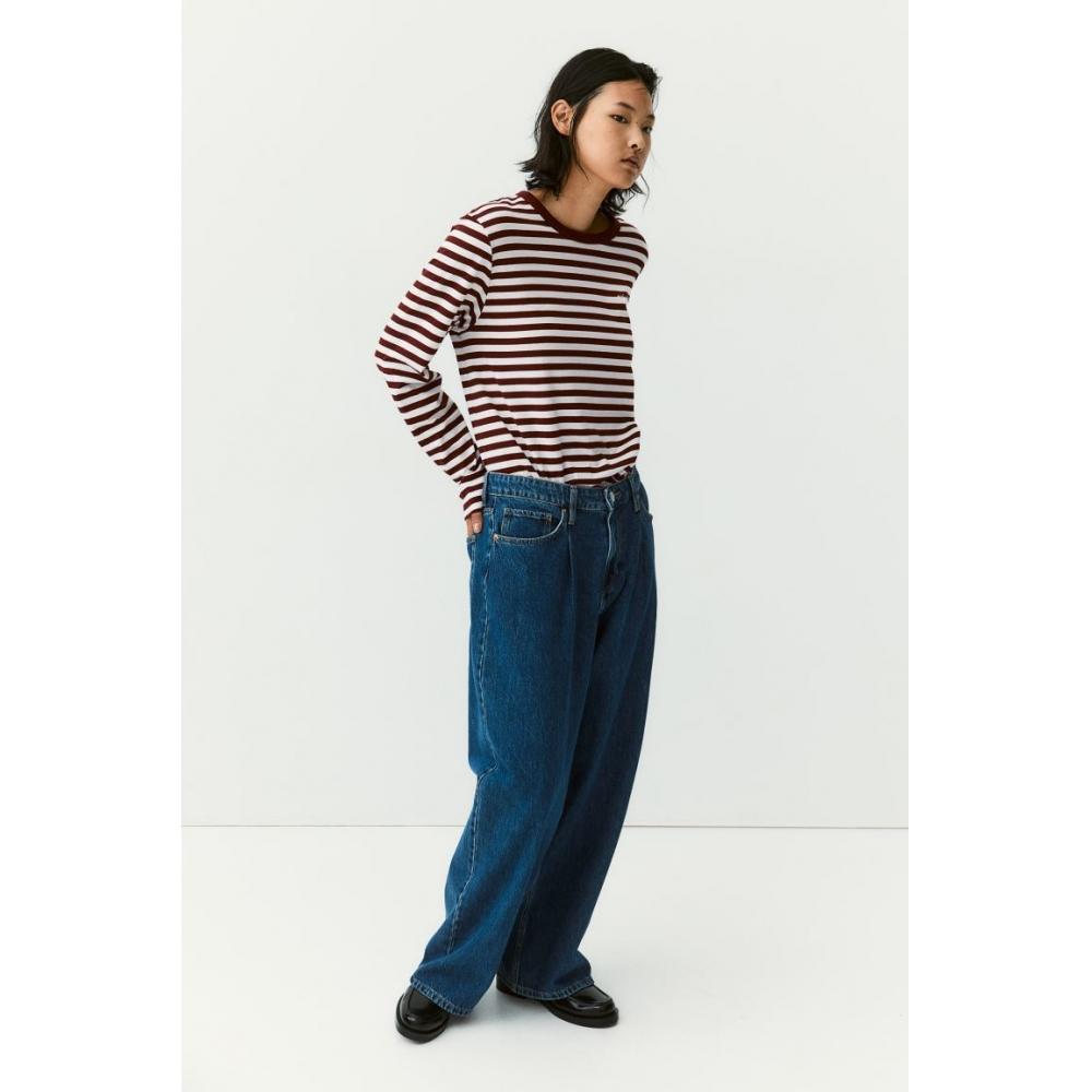 

H M cotton jersey top burgundy stripe