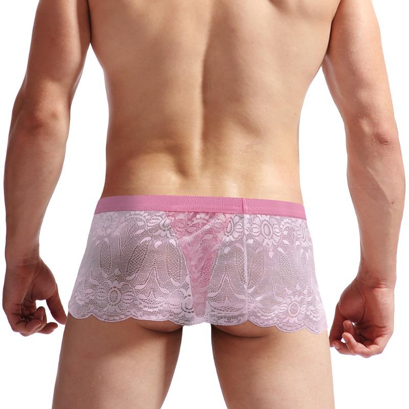Men Sissy Lace Skirted Panties T-Back Thongs Sheer Mesh G-String Underpants Crossdressing Lingerie Gay Bugle Pouch Underwear