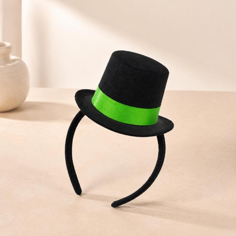 Fascia Mini Cappello con Bordino in Nastro e Corpo Cappello Nero in Tessuto Non Tessuto per Costumi da Festa e Look per Servizi Fotografici a Tema