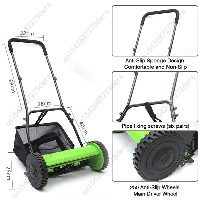 Mașină de tuns iarba multifuncțională de 16 inchi pentru vile de grădină, mașină de tuns iarba compactă și ușoară cu împingere manuală pentru peluze și grădini mici