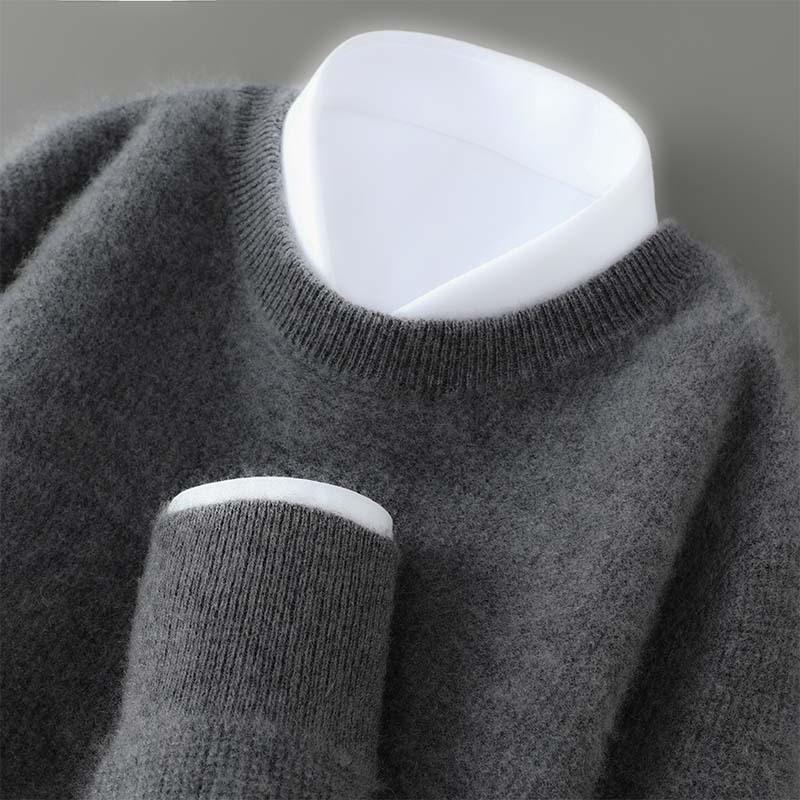 Men's Round Neck Thickened Business Pullover – 100% Australian Wool Cashmere Base Layer for Autumn/Winter.