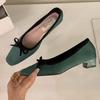 Satin Round Toe Bowknot Womens Flat Shoes Vintage Brand Designe Open Heel Sweet Party Dress Fashion Square Heel Women Loafers