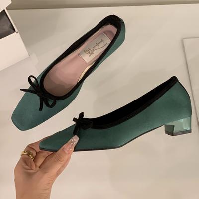 Scarpe Piatte da Donna Rotonde in Raso con Fiocco Design Vintage di Marca Tacco Aperto Dolci per Festa Moda Tacco Quadrato Mocassini da Donna