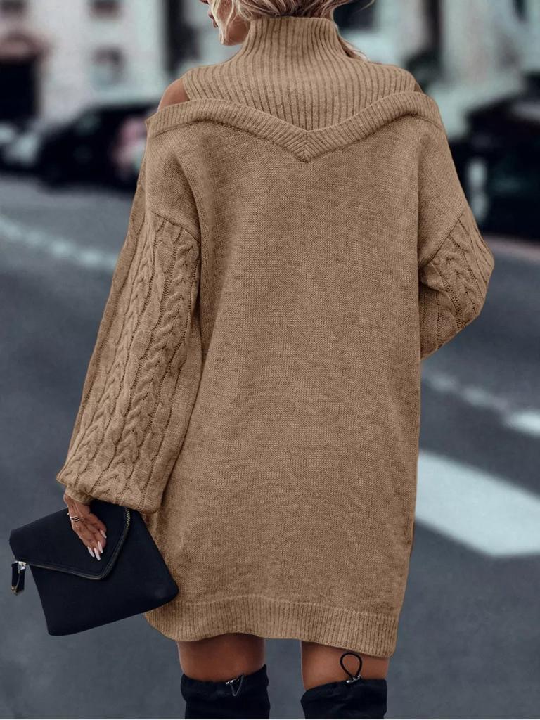 Open-shoulder Loose Semi-turtleneck Sweater with Lantern Sleeves