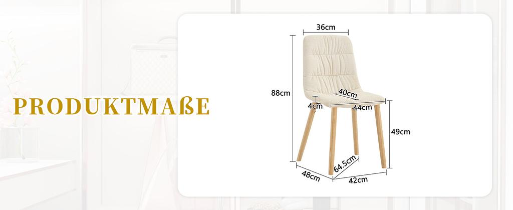 Dining Chair with Draping and Solid Wood Legs (Set of 2). Covered with White Fabric, Total Height 88 cm – Modern Nordic. Dining Room, Kitchen etc.