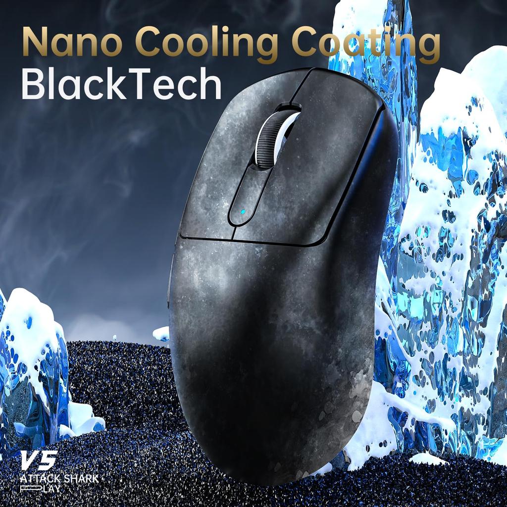 ATTACK SHARK V5 Gaming Mouse, Wireless, 8000Hz Polling Rate, Ultra-Lightweight, Tri-Mode, PAW3950MAX Sensor, 42000 DPI, Large Mouse, Symmetrical