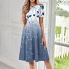 Women's Casual Fashion Round Neck Short Sleeve Print Midi Dress