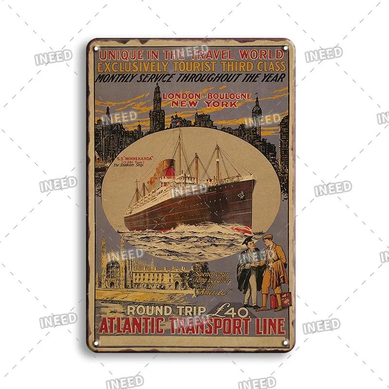 Vintage Yacht Club Art Decor Metal Poster, Retro Boat, Anchor Iron Painting, Personalized Man Cave, Beach Bar Decor Plaques