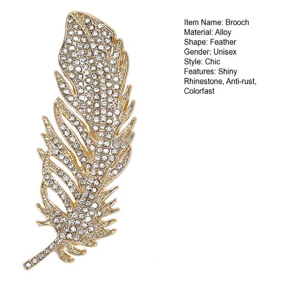 Brooch Feather Shape Rhinestone Decor Clothes Decoration Anti-Rust Anti-Oxidation Formal Occasion Lady Business Gift
