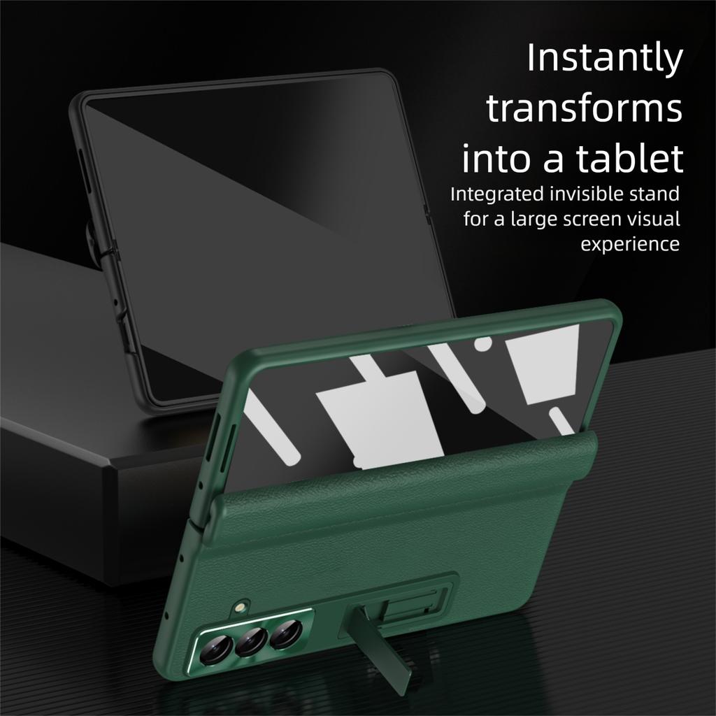 Leather Phone Case for Samsung Galaxy Z Fold 7 6 5 4 3 Fold7 Fold6 Fold5 Magnetic Hinge Stand Back Cover with Mirror Film YYC006
