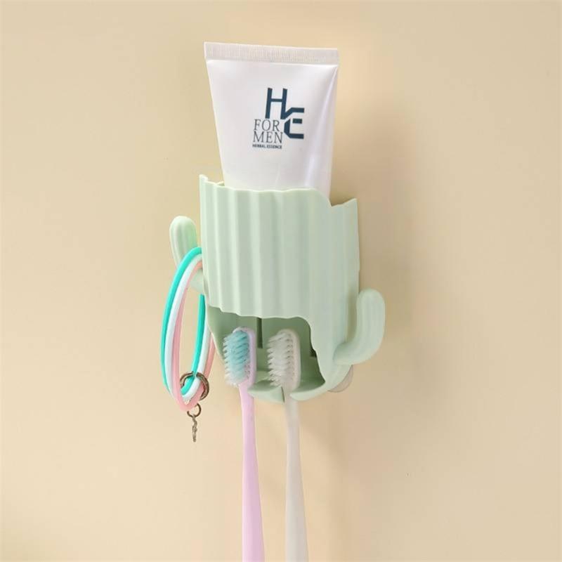 Wall Mounted Cactus Toothpaste Toothbrush Holder Draining Organizer Rack Home Bedroom Wall Door Decoration Rack Home Bed