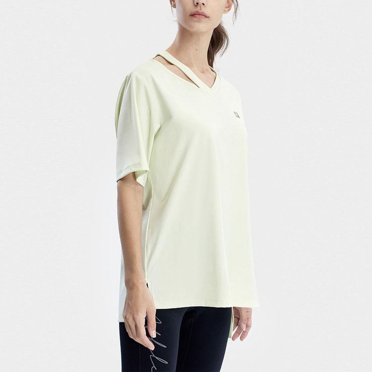FILA V-Neck Letter Print Casual Fitness Loose Short Sleeve Drop Shoulder T-Shirt Women Tops Young-Sprout-Green A11W321123F-GN
