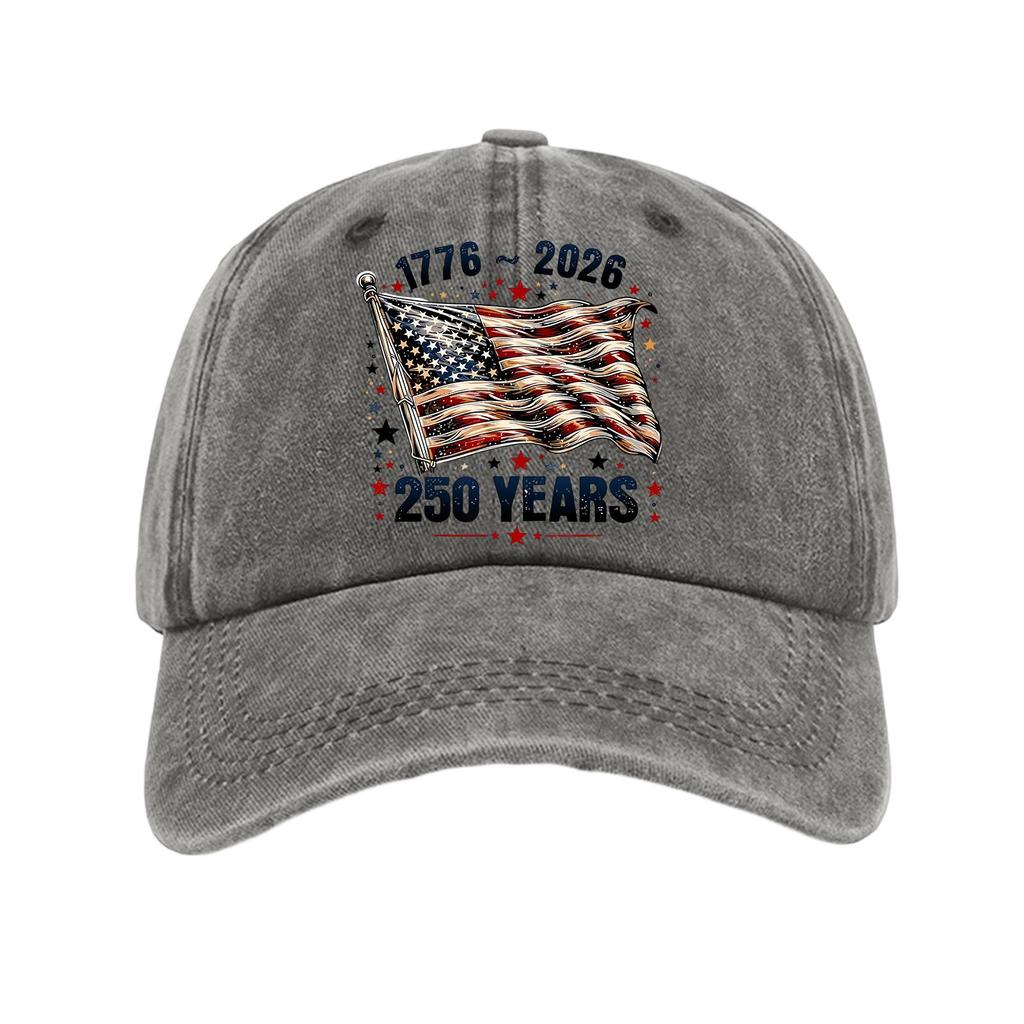 Adjustable Baseball Cap with Embroidered Flag 250 Years Anniversary 1776 to 2026 Casual Unstructured Dad Hat for Men Women