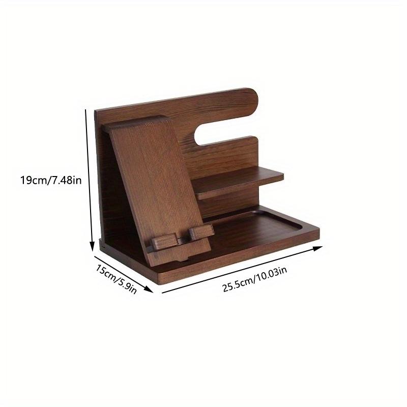 27.8*19.6*6.1cm1Stk Nachttisch Telefonständer aus Holz, Schlüssel&Uhr&Brille &Geldbörse Multifunktionale Aufbewahrungsstation Halter Ständer, Geburtstagsgeschenk für Männer.