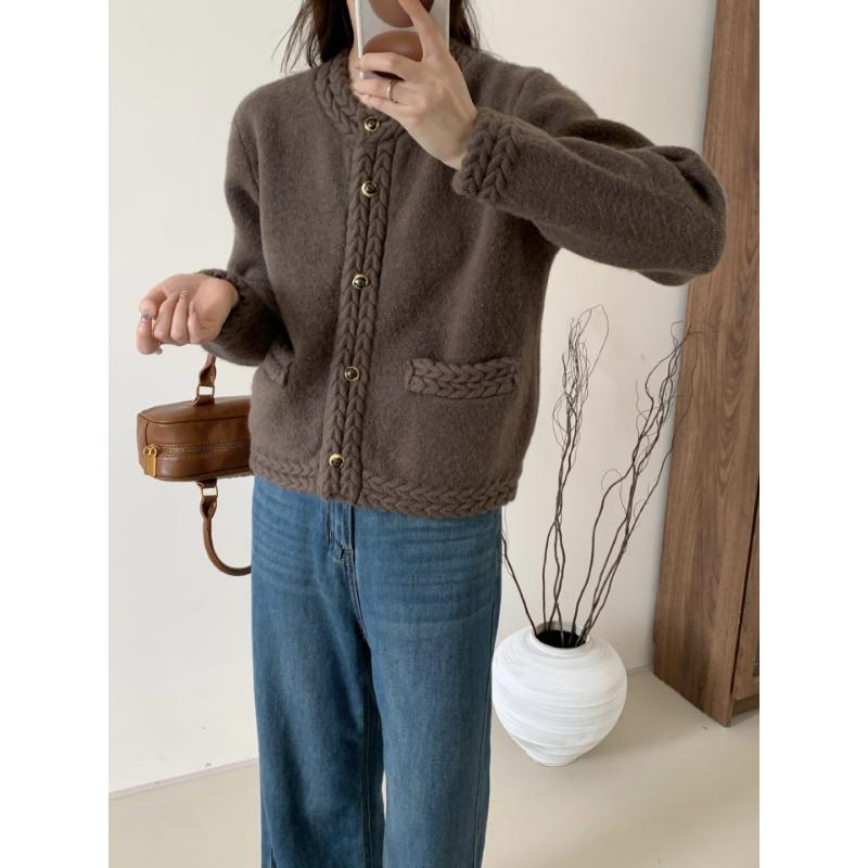 Twist Pocket Knitted Cardigan Autumn and Winter New Heavy Industry Lazy Style Loose Versatile Sweater Jacket Women