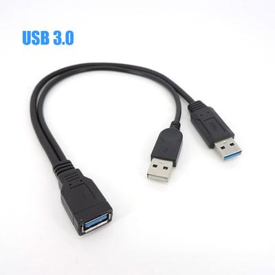 Black USB 3.0 Type A Female To Dual USB Male with Extra Power Data Y Extension Connector Cable for 2.5" Mobile Hard Disk