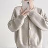 Thick Knit Single-Breasted Solid Color Cardigan - Loose Fit, Round Neck