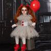 3Pcs Kids Girls Scary Halloween Clown Costume Clown Cosplay Costume Dress Gloves Red Hairpin Clown Makeup Kit Gifts