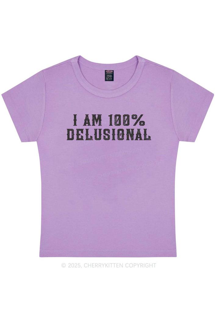 I Am% Delusional YK Baby Tee Cherrykitten Printed T-Shirt Short Sleeve Top